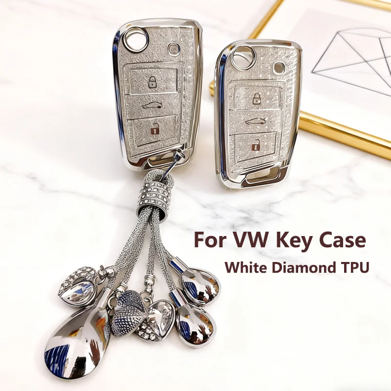 White Diamond TPU für VW für Volkswagen Golf 7 MK7 Tiguan MK2 für SEAT Ateca Leon FR Ibiza Fernbedienung Autoschlüsseletui Abdeckung Fob Halter