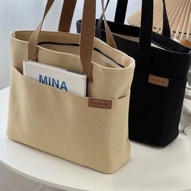 New Canvas Tote Bags For Women Large Capacity Single Shoulder Bag Student Classes Commute Carrying Bag Ladies Casual Handbags