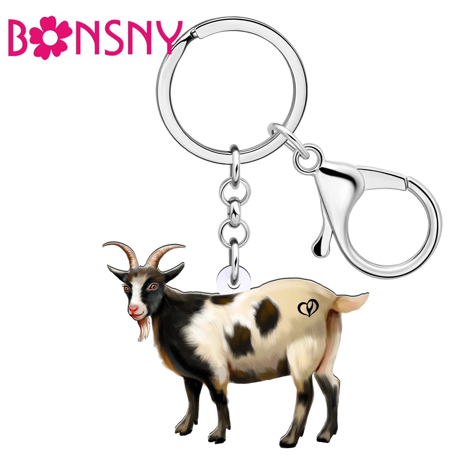 Bonsny Acrylic Cute Horn Goats Key Ring Novelty Animals Keychain Key Chains For Women Friends Gifts Car Wallets Charms Jewelry