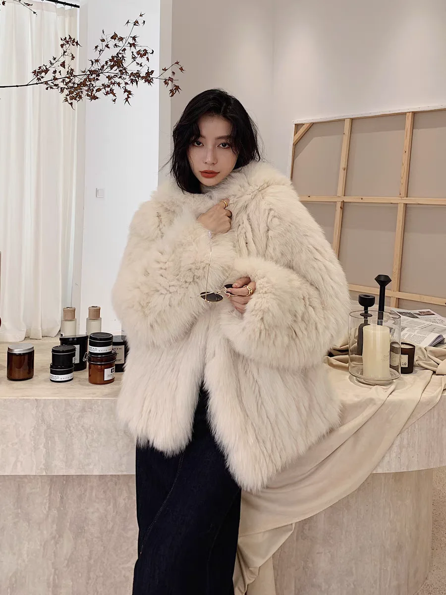 2025 abrigo de piel tejido de pelo de zorro Real de invierno abrigo de mujer de doble cara forro tejido de manga larga chaquetas femeninas de nuevo estilo