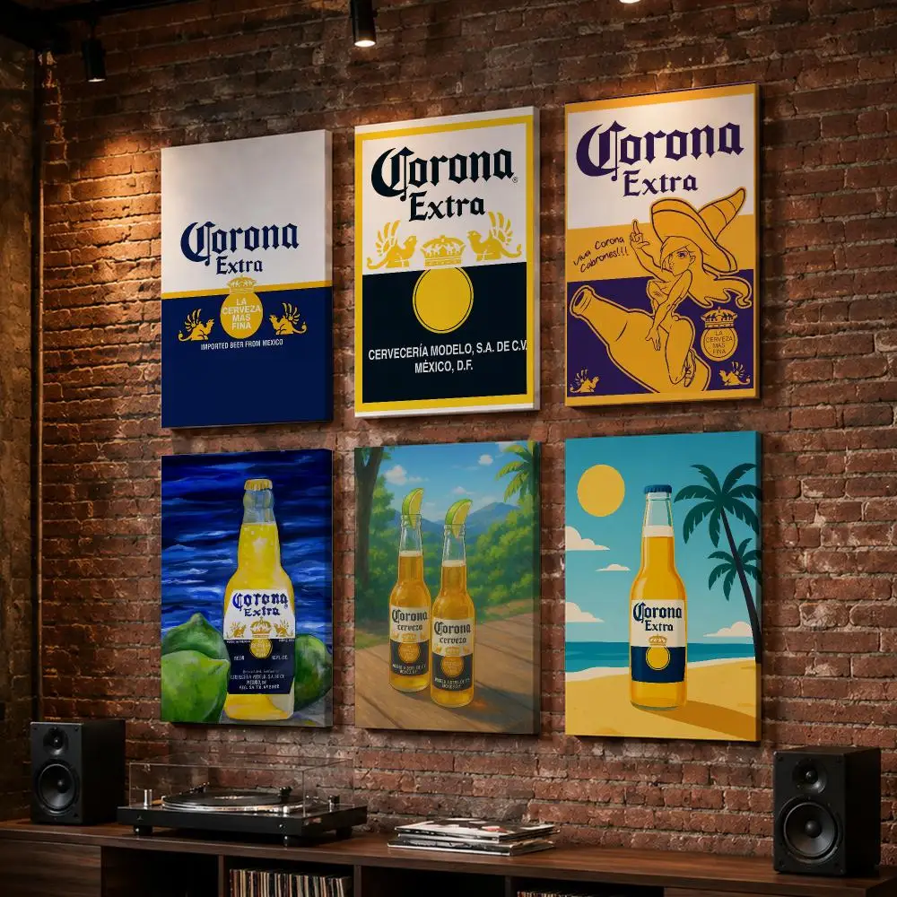 C-Corona Wine Beer Wine Framed Wall Painting Wood Framed Wall Art Print For Bedroom Living Room Hallway Office Home Decor