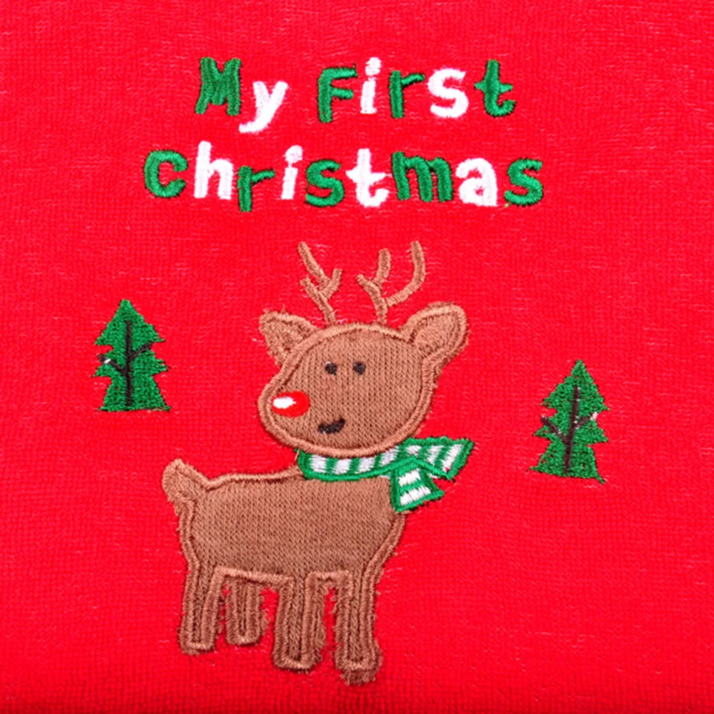 

Waterproof Baby Red Fabric Cute Deer Embroidery Adjustable For Newborn Toddler Drool Proof Easy Clean Christmas Gift Fabric