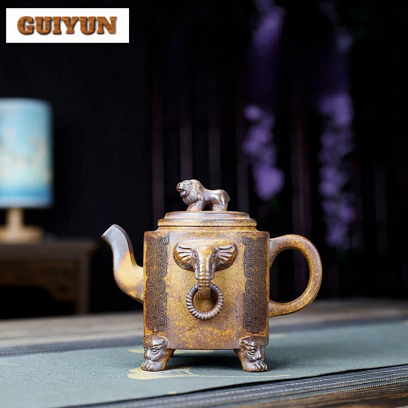 420ml Ancient Yixing Purple Clay Teapots Handmade Lion Lid Pot Raw Ore Hyperthermy Section Mud Kettle With Infuser Zisha Tea Set