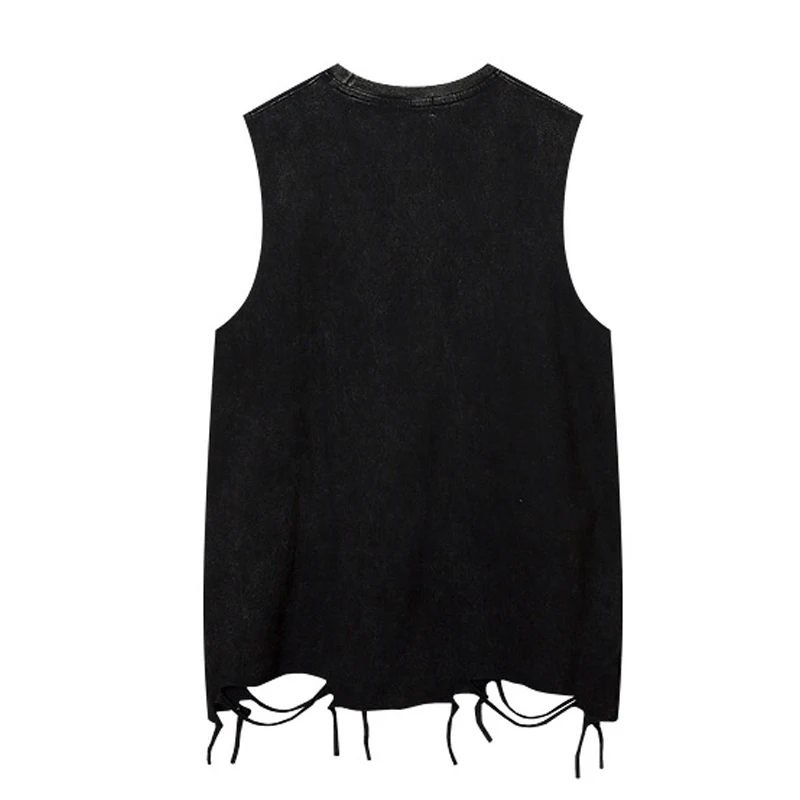 Hip Hop Fashion Tank Tops Men's Graffiti Printed Necklace Sleeveless T-Shirt Ripped Hole Harajuku Dancing Tops Streetwear