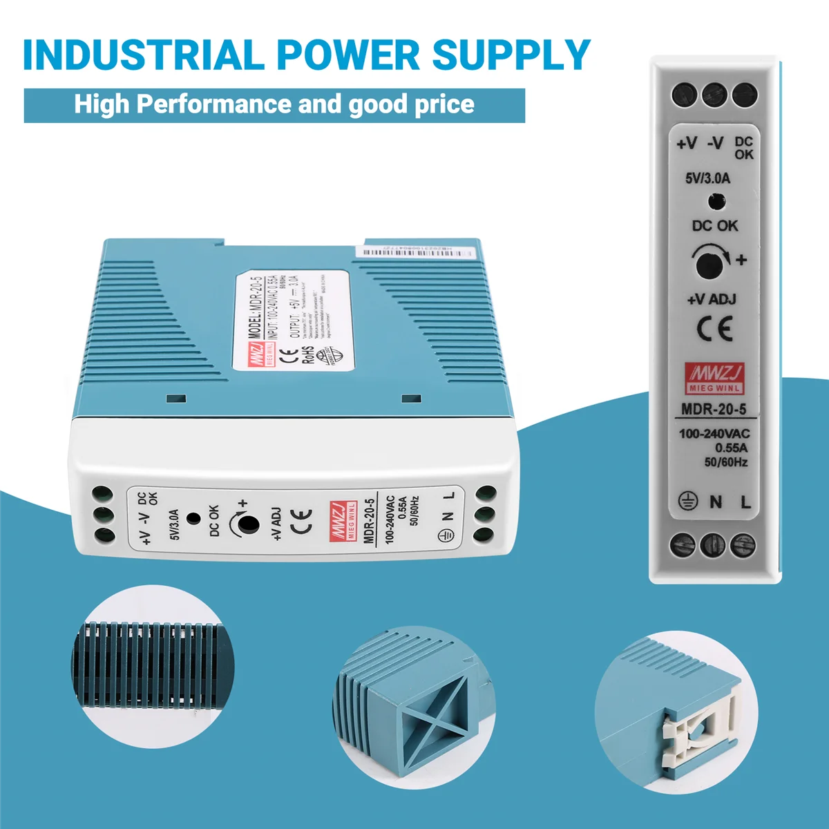 جديد MDR-20 5 فولت 20 واط الدين السكك الحديدية امدادات الطاقة التيار المتناوب تيار مستمر سائق الجهد المنظم إمدادات الطاقة 110 فولت 220 فولت