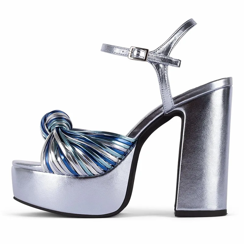 Summer European American New One Strap High Heels Platform Chunky Heel Colorful Straps Peep Toe Sandals Women image 3