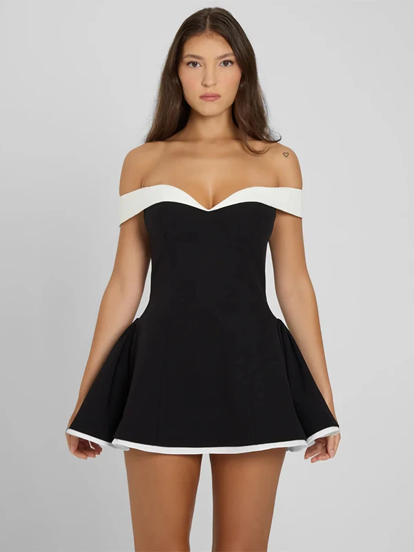 فستان بستير أسود من واي واي بألوان متباينة، فستان صيفي للفتيات بتصميم أميرة أنيق، تنورة قصيرة على شكل حرف A، مصنوع من البوليس...