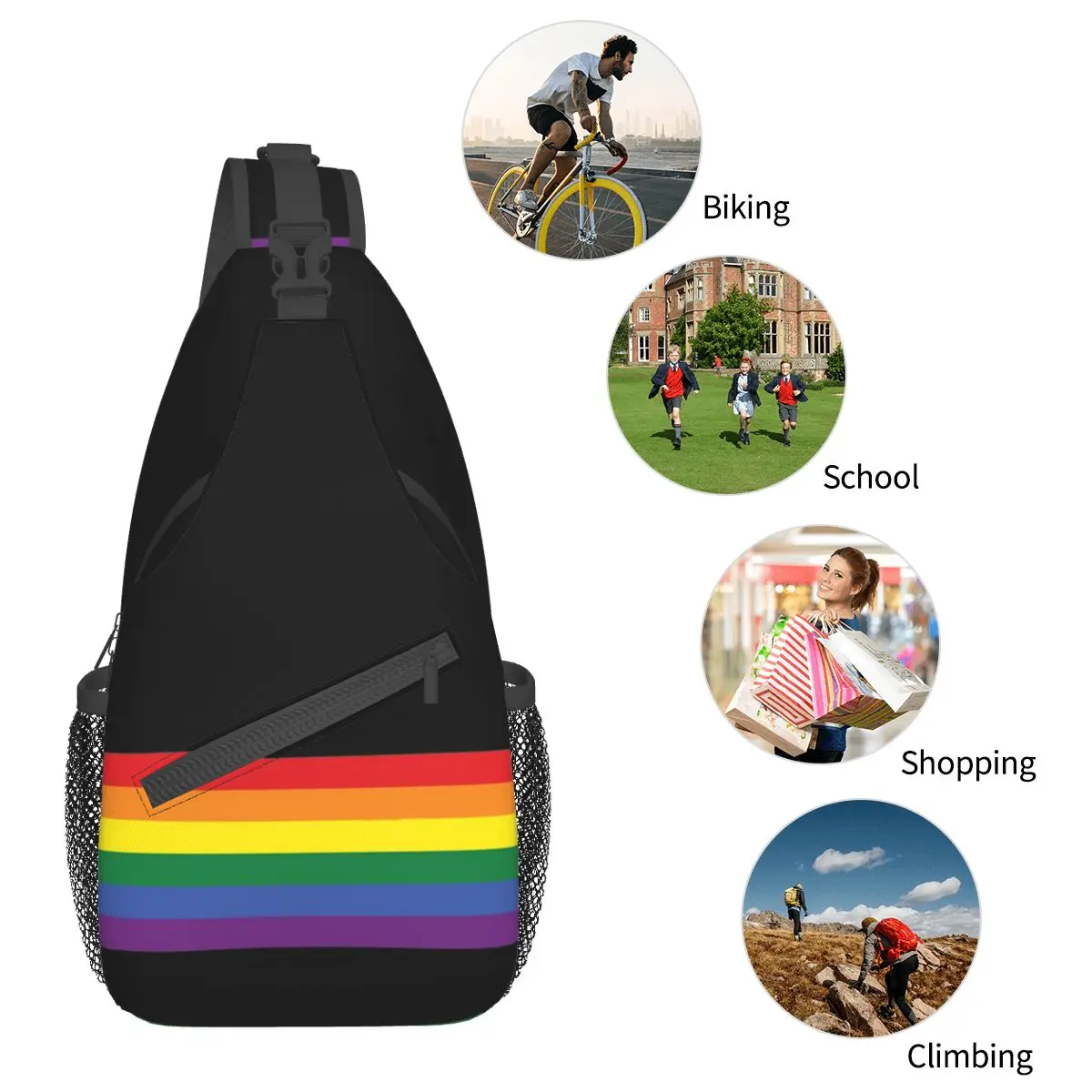 Rainbow Pride LGBT Sling Bag, Chest Crossbody, Initiated Backpack, Travel Hiking Daypacks, Strip Gay, Lesbian Printed Bookbag