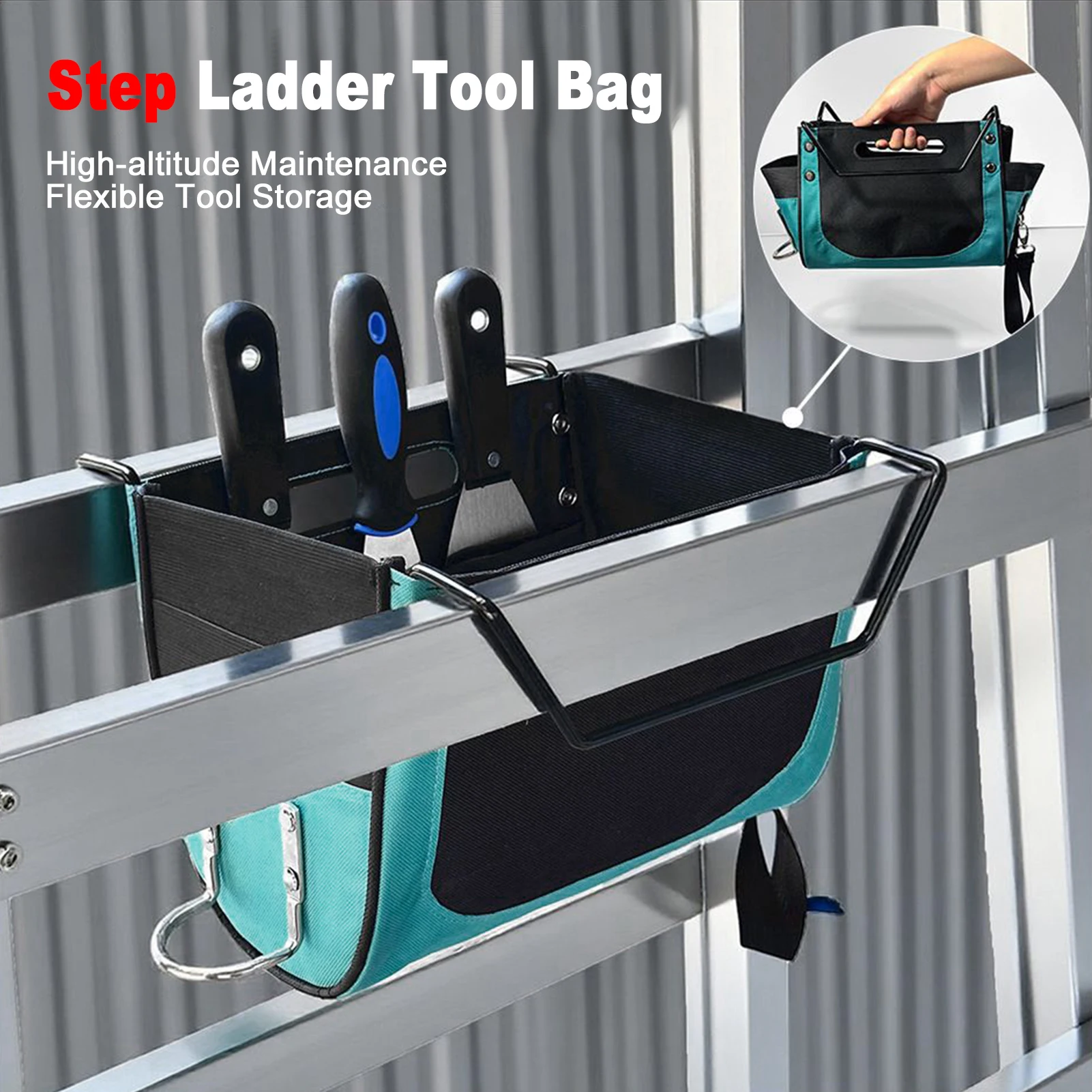600D Oxford Fabric Tool Organizer Bag Ladder Tool Pouch with Multiple Pockets Quick-Release Buckle for Easy Access to RepairTool