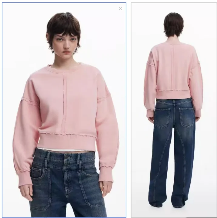 

Foreign trade Spain spring new wash women's loose casual comfortable hoodie pink T-shirt