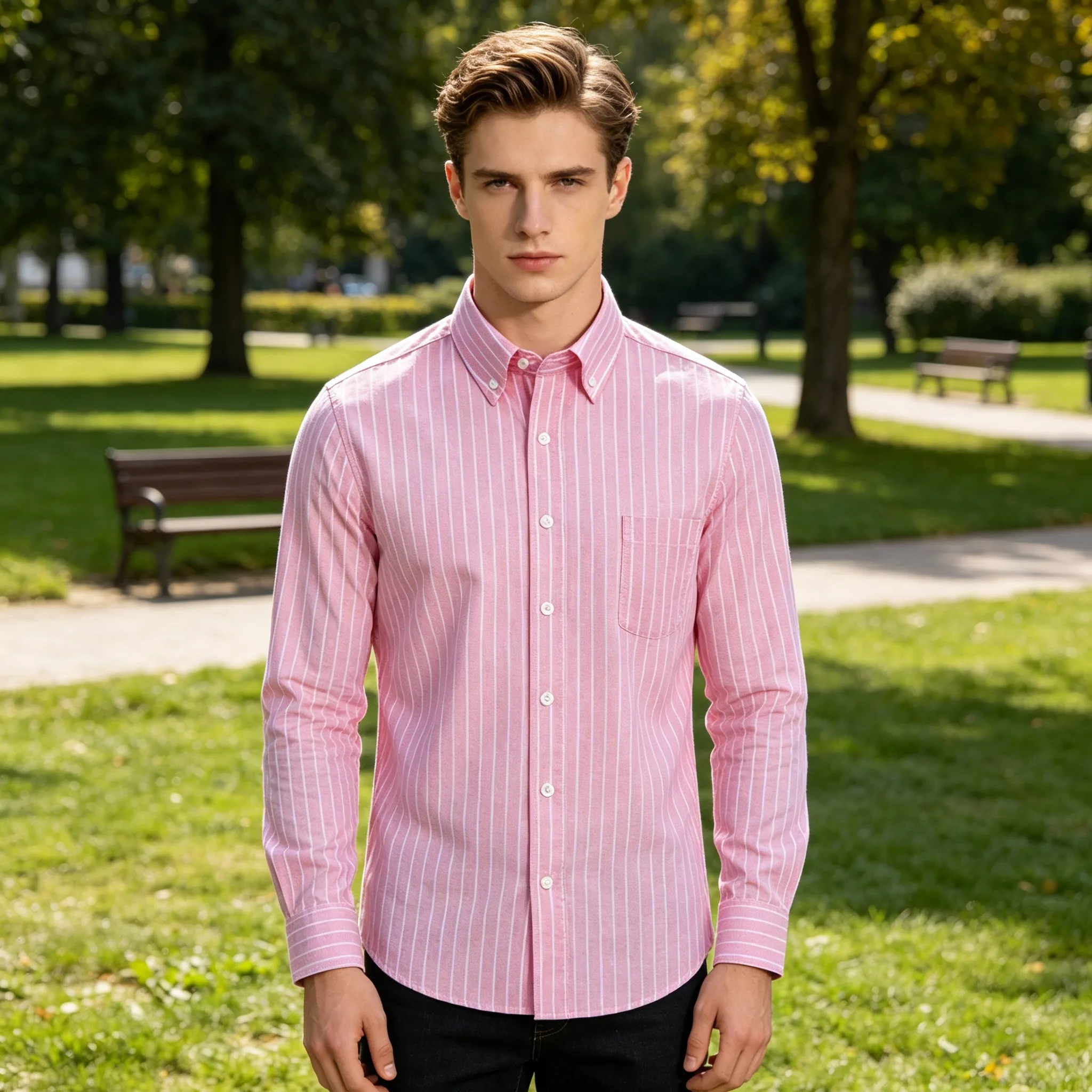 

Men's Oxford Long Sleeve Shirts 100% Cotton Solid Color Turn Down Collar Regular Fit Daily Men Clothing Easy Care Shirts For Man