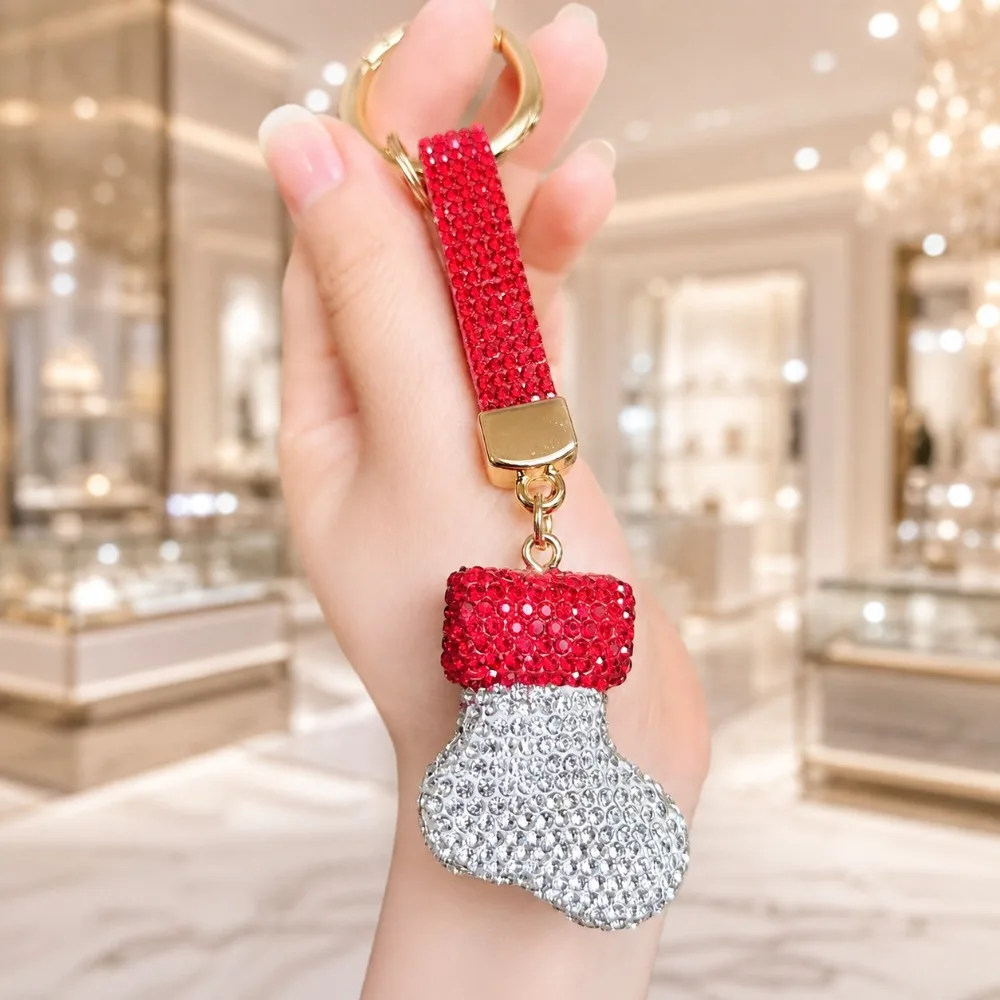 Santa Claus Rhinestone Christmas Keychain Christmas Stocking Christmas Hat Santa Claus Keychain Blingbling DIY