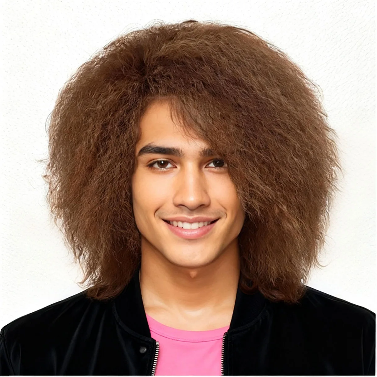 الاصطناعية 14 بوصة قصيرة براون الشعر فضفاض ياكي مستقيم الباروكات الطبيعية رقيق الأفرو تصفيفة الشعر المستعار للرجال الروك شعر مستعار زي الطرف