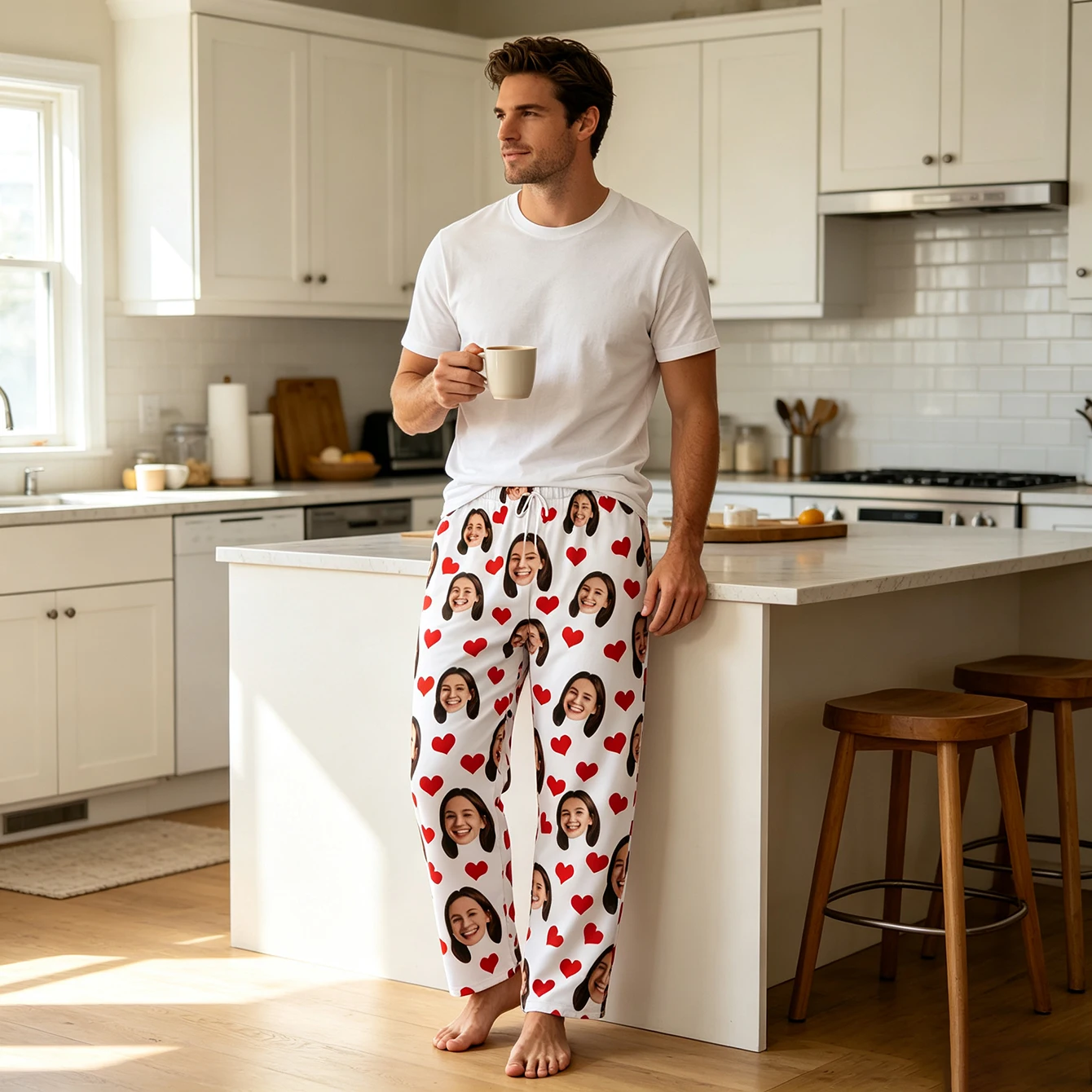 Customized Sleeping Pants with Personalized Facial Photos Long Sleeved Warm Sleeping Pants for Both Men and Women Fun Christmas