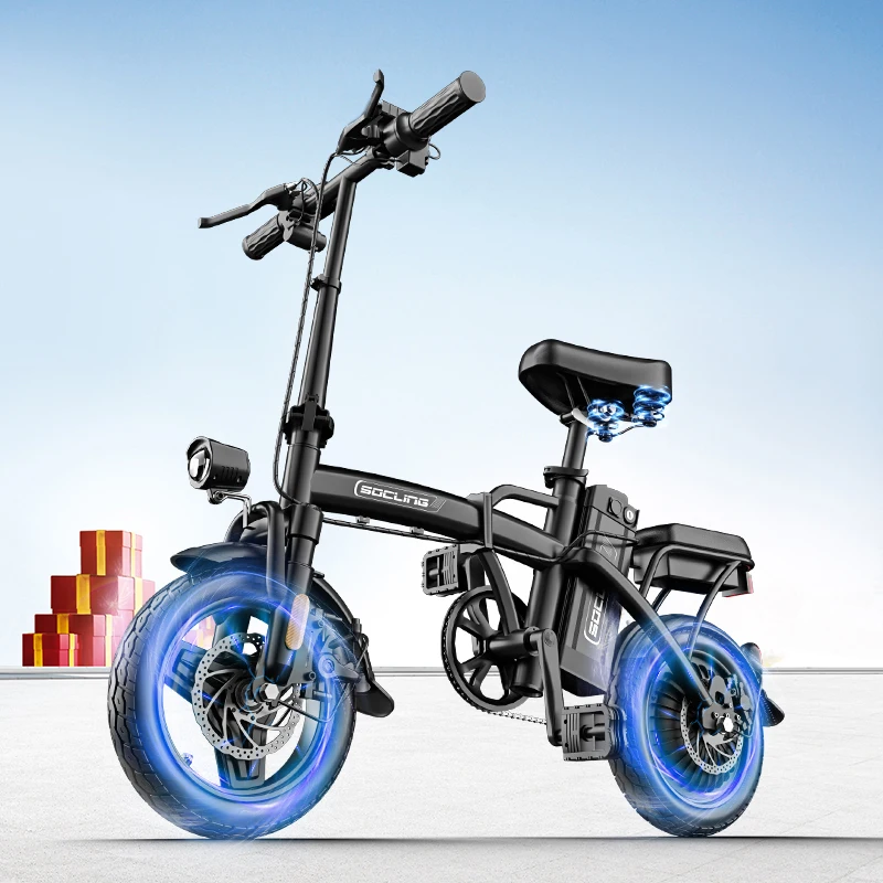 500W Electric Bicycles Ebike E-Bike For Adults, 3-Riding Modes, 14' Foldable Ebike, With Charger And Battery, MAX Speed 19.9 MPH, Dual Disc Brakes, With A Basket And Lock, Durable And Lightweight Frame, All-Terrain Foldable Ebike