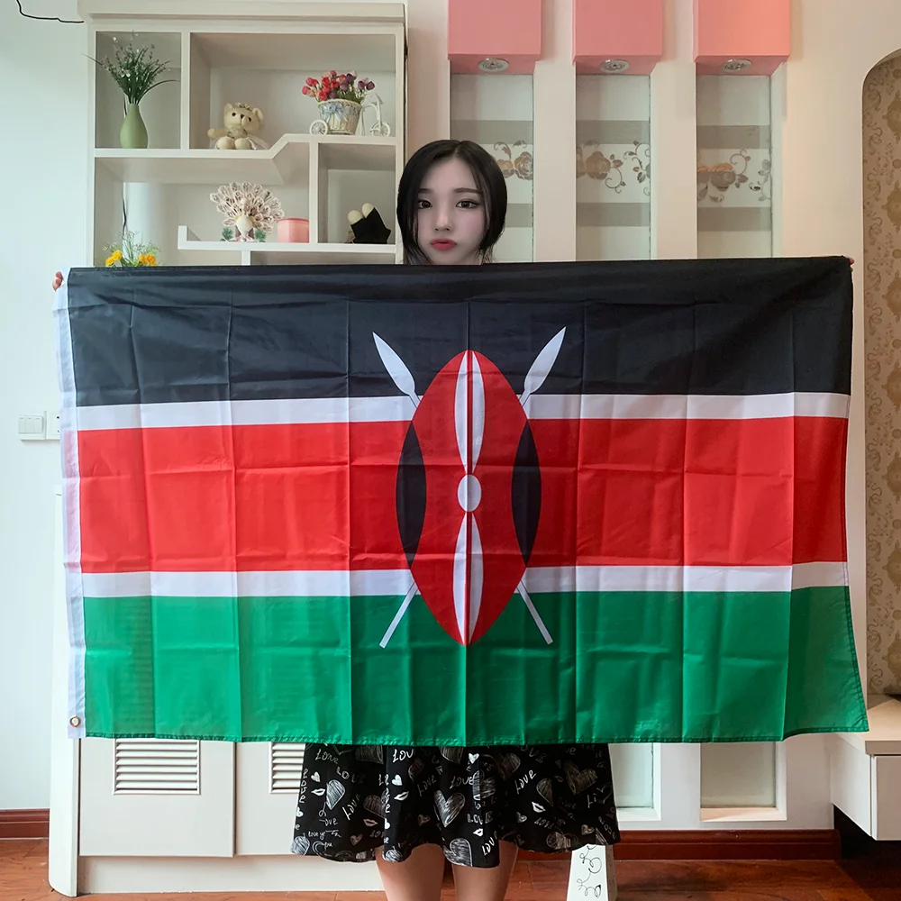 Zwjflagshow Kenya Vlag 3x5fts 90X150Cm Dubbelzijdig Bedrukt Hangend Polyester Standaard Kenya Vlag Banner Voor Huisdecoratie