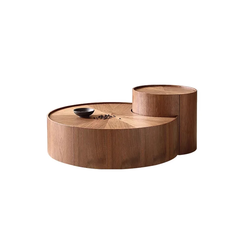 

Round solid wood coffee table designer creative light luxury walnut color combination Italian minimalist high-end modern