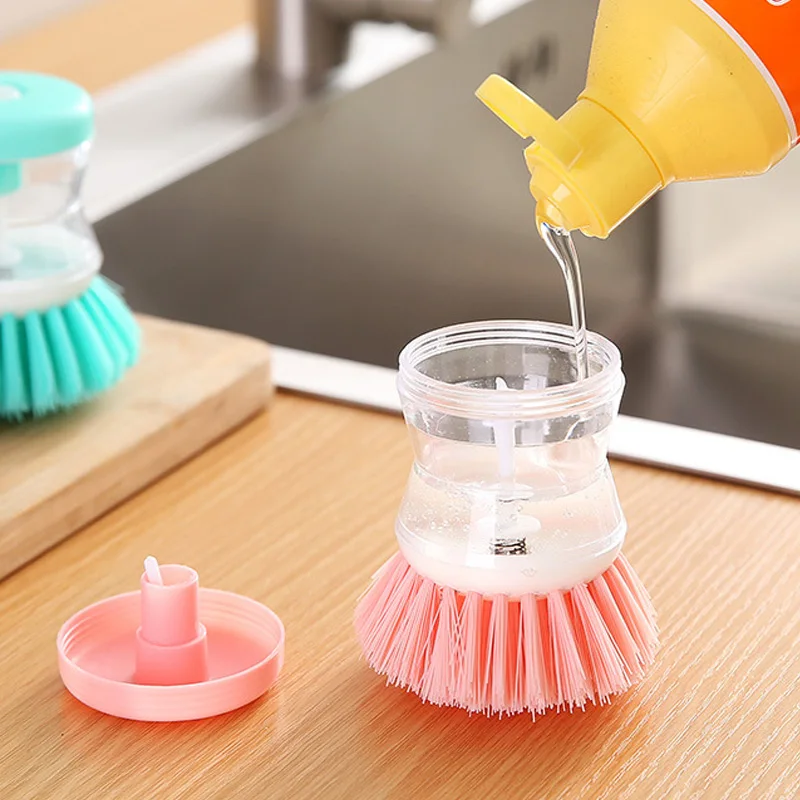 2 IN 1 Kitchen Dishwashing Brush With Liquid Soap Dispenser Wash Pot Brush Dishwasher Brush Scrubber Kitchen Cleaning Brush Tool