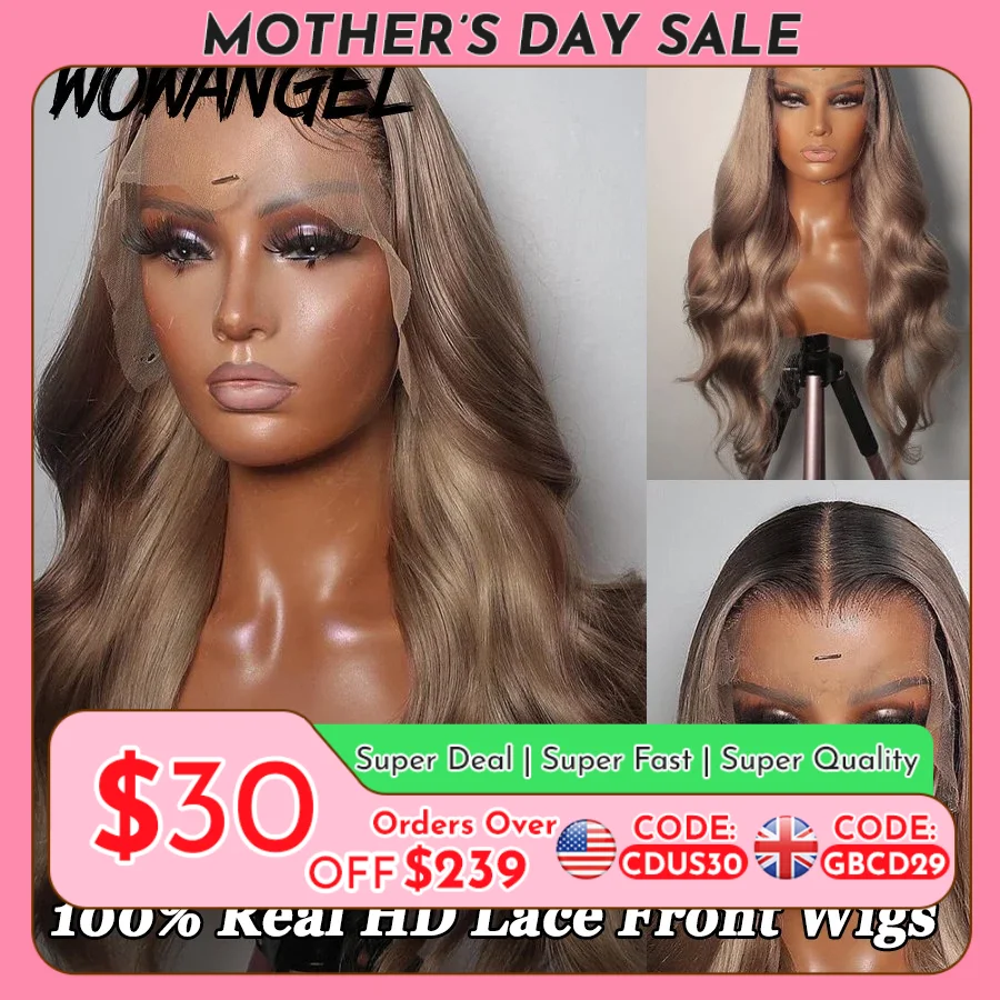 28 inch Asblond Body Wave Real HD Kant Voor Menselijk Haar Pruik Melt Skins Ombre Gekleurde Pruiken 13x6 Full Lace Frontale Pruik Lijmloze