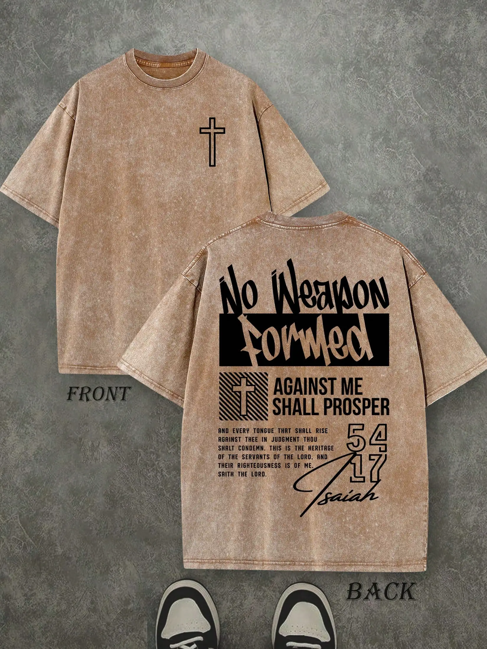 

Retro Washed Cotton T-Shirt with Cross & Inspirational Graphic Print, Men's Casual Streetwear