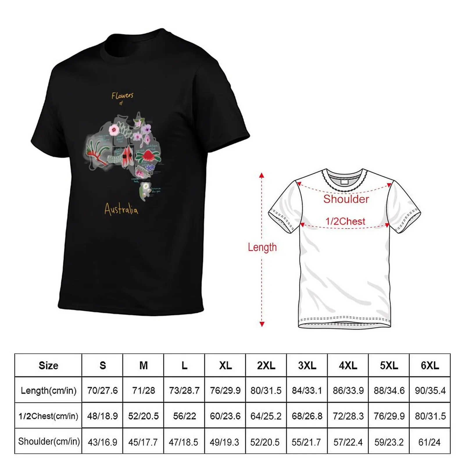 Australia State Flowers Map T-Shirt Work Outdoor T-Shirt for Men