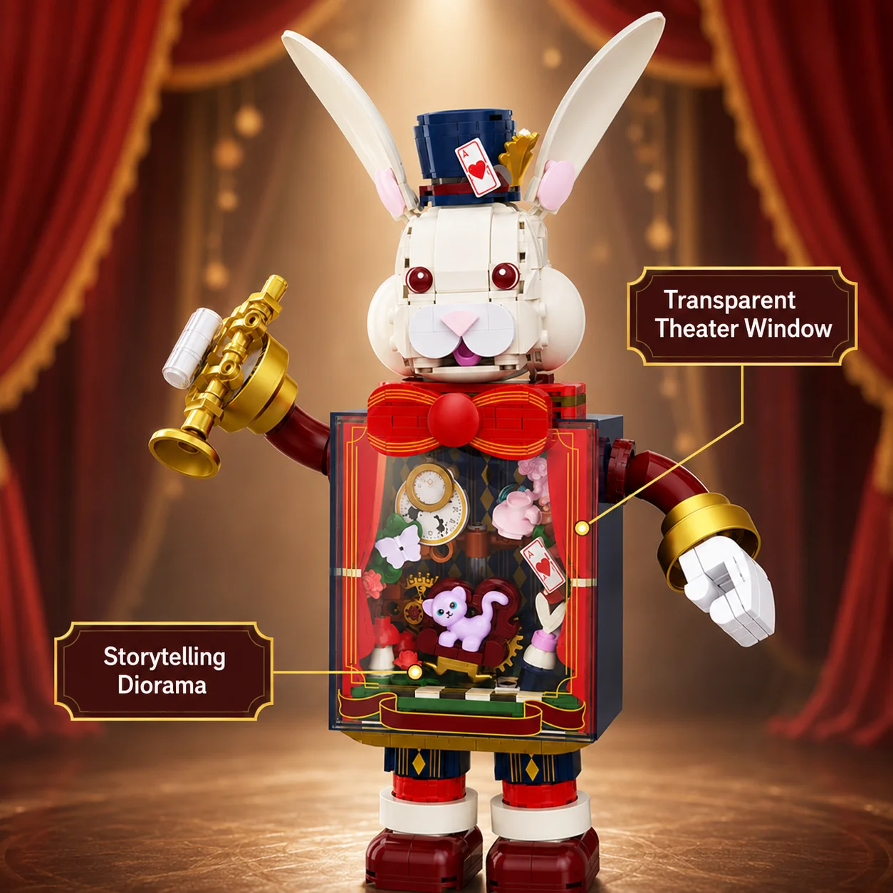 JAKI Rabbit Theater Building Blocks Set for Adults Fantasy Stage Character Collectible Display Model Gift for Building Fans