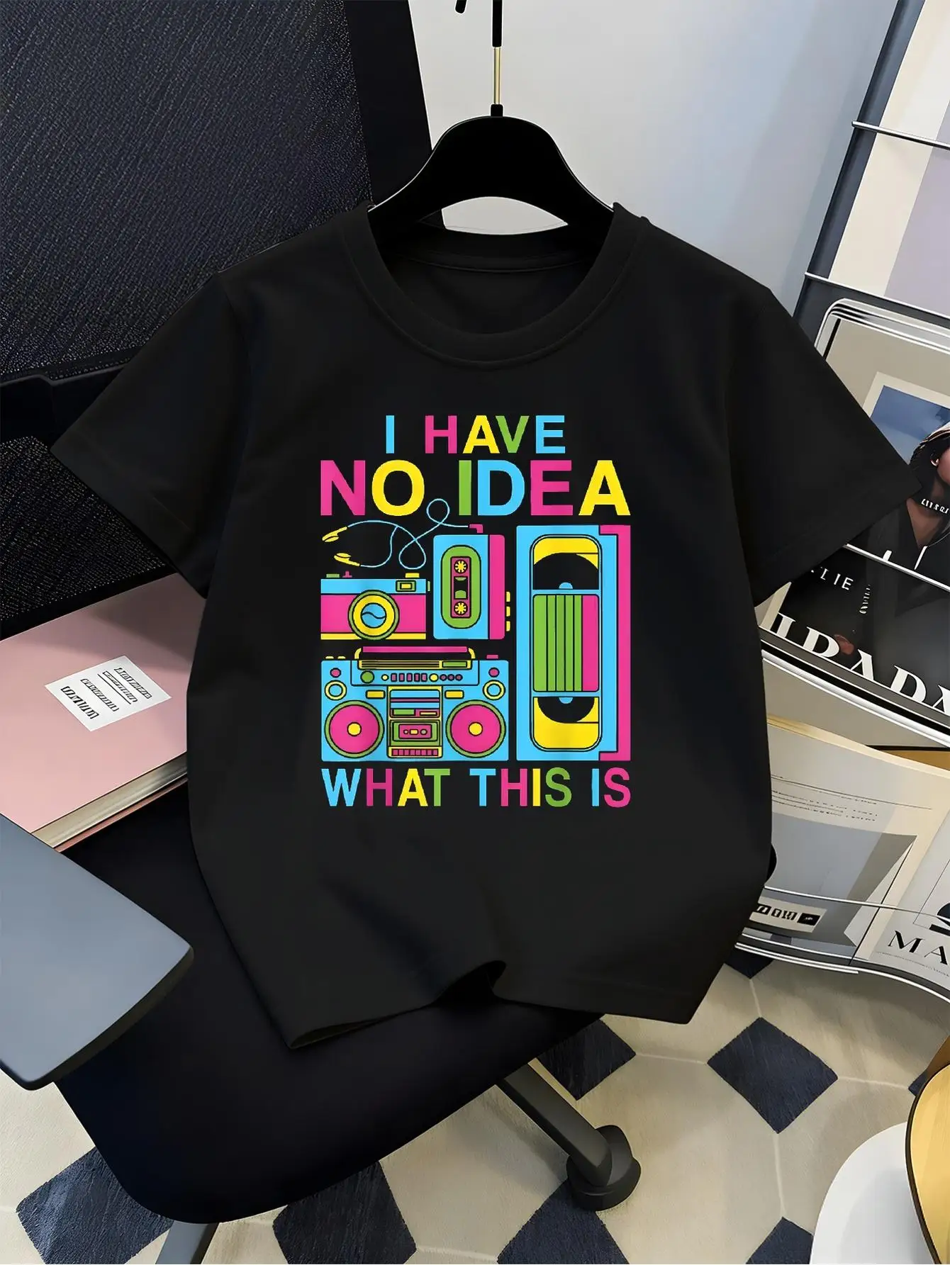 Kids Family Matching Short Sleeve Tshirt Boys Girls I Have Idea What This Is Retro Music Player Colorful Print Parent Child Tee