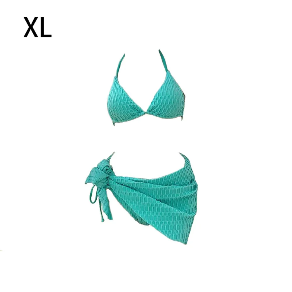 Solid Color Swimsuit Suit Sky Blue Mini Style Triangle Bikini Lace-up Design Slimming Cut Halter Backless Small Chest