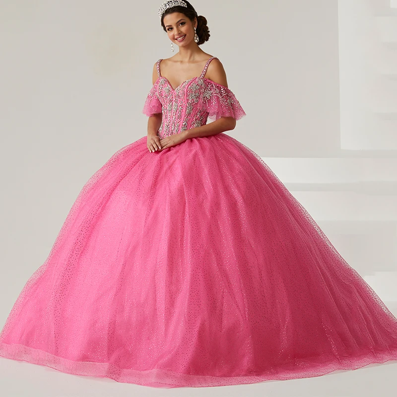 Vestido De quinceañera con cuentas y tirantes finos, traje largo De 15 Años para baile De graduación, cumpleaños, 2023