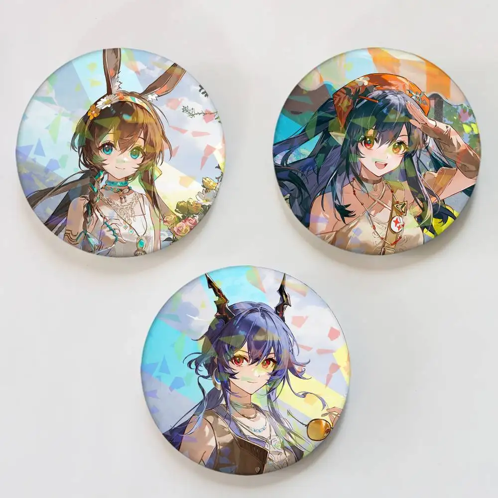 Game A-Arknights Round Badge Lapel Pins for Backpacks Briefcase Laser Brooch Clothes Gifts