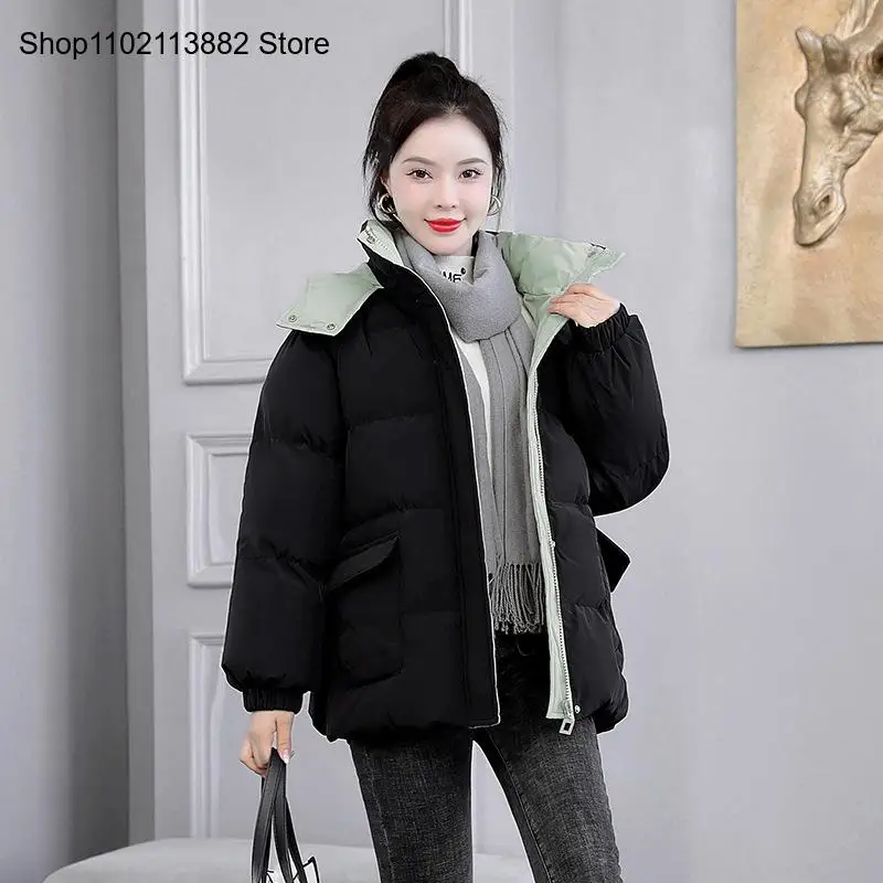 Female Casual Big Pocket Loose Hooded Short Coat Jackets Outwear Women Autumn Winter Thicken Warm Parka