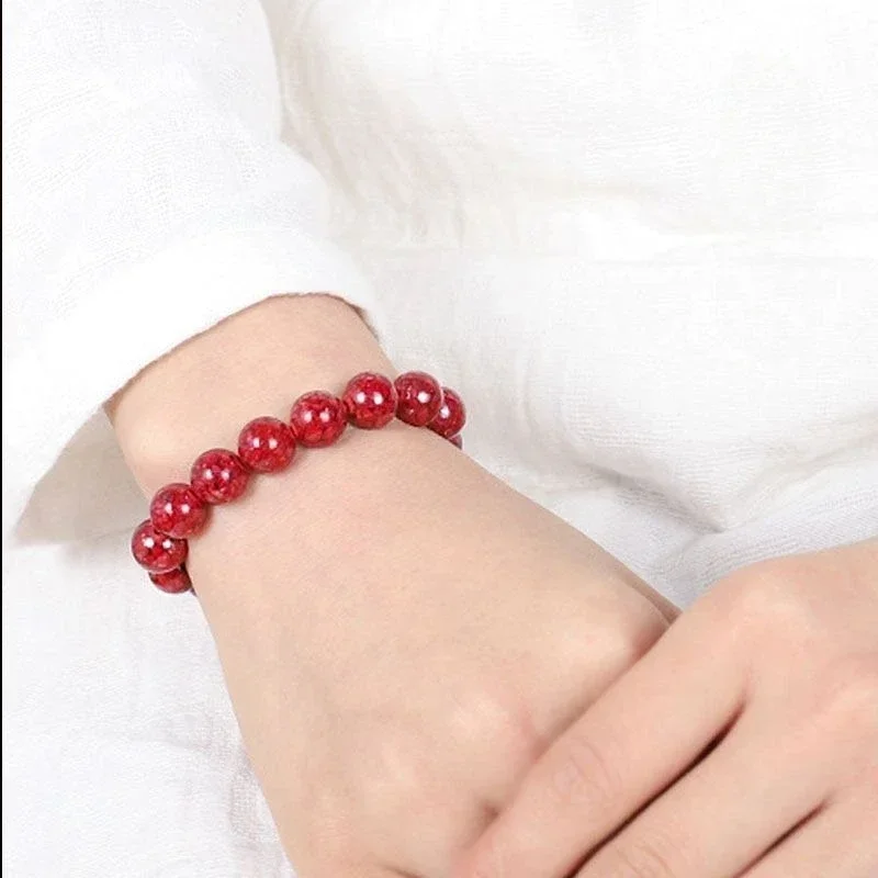 Men's and Women's Handmade Lucky Stone Bracelet with Natural Crystal Cinnabar Beads for Wearing and Collection