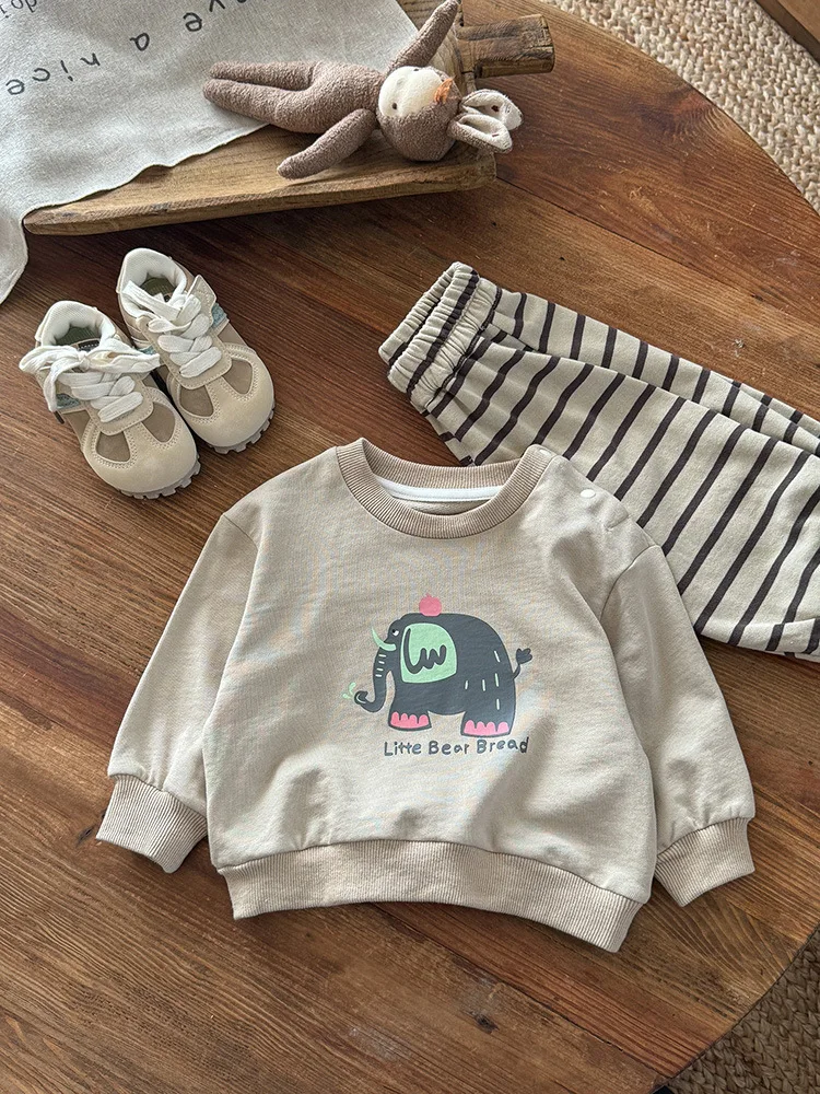 

Baby Set Autumn New Fashionable Cartoon Little Elephant Crew Neck Sweatshirt Boys' Sweatpants Two-Piece Set aClass