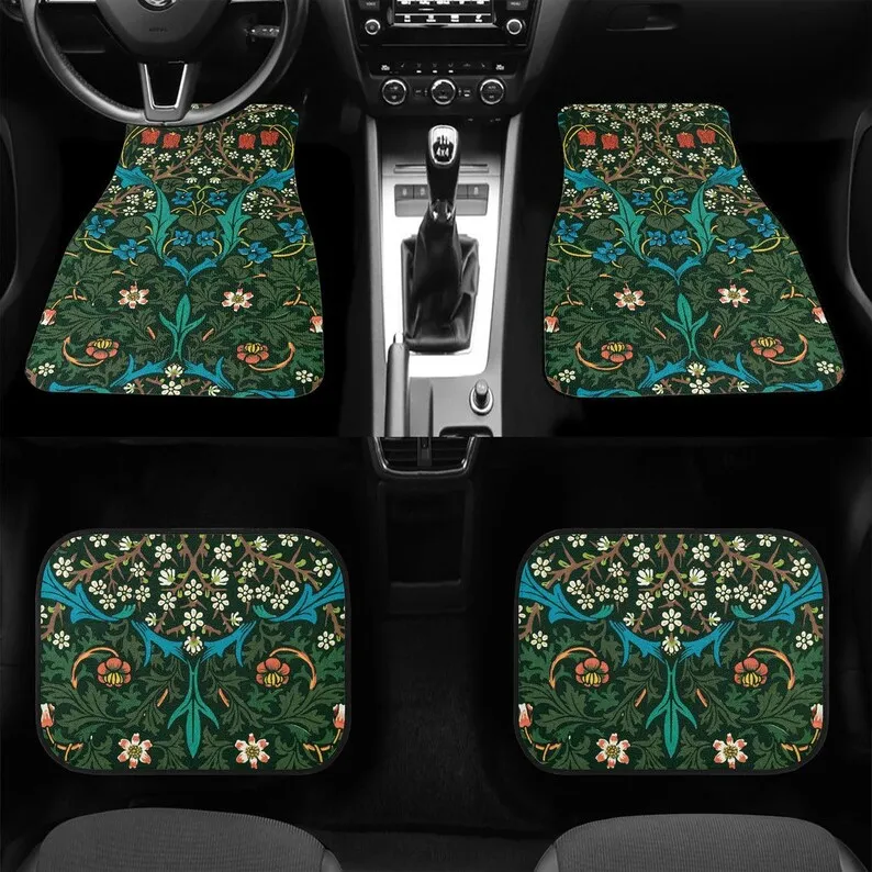 William Morris pattern Car Mats, Vintage tulip Floral Car Floor Mats, Cute Car Accessories, green car Mats, Car Decor