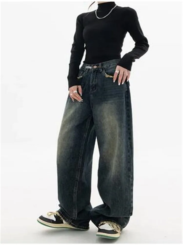 High Waist Women's Jeans Harajuku Vintage BF Style Streetwear All-match Loose Fashion Femme Wide Leg Denim Trousers