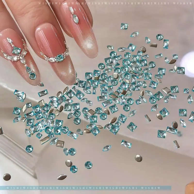 50pcs Blue Manicure Nail Rhinestones 3D Stones Set Shiny Nail Art Accessories for Salon Decor and Home DIY Projects