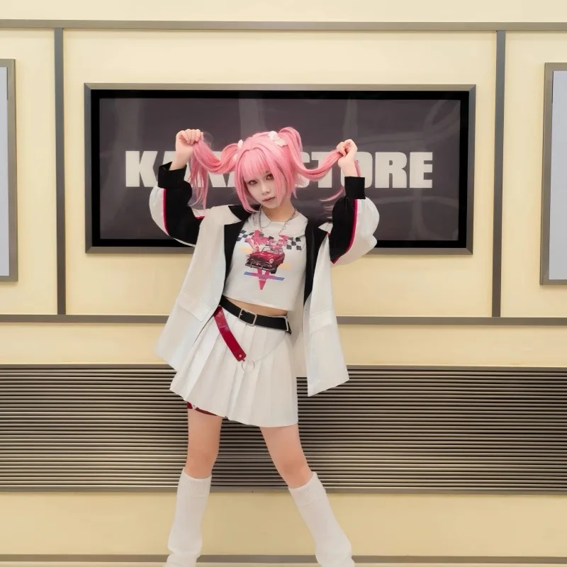 أنيمي لينك انقر تأثيري l لي Tianchen Tianxi تأثيري حلي موحدة شعر مستعار الأبيض الفرقة هوديي تنورة السراويل هالوين للرجل المرأة