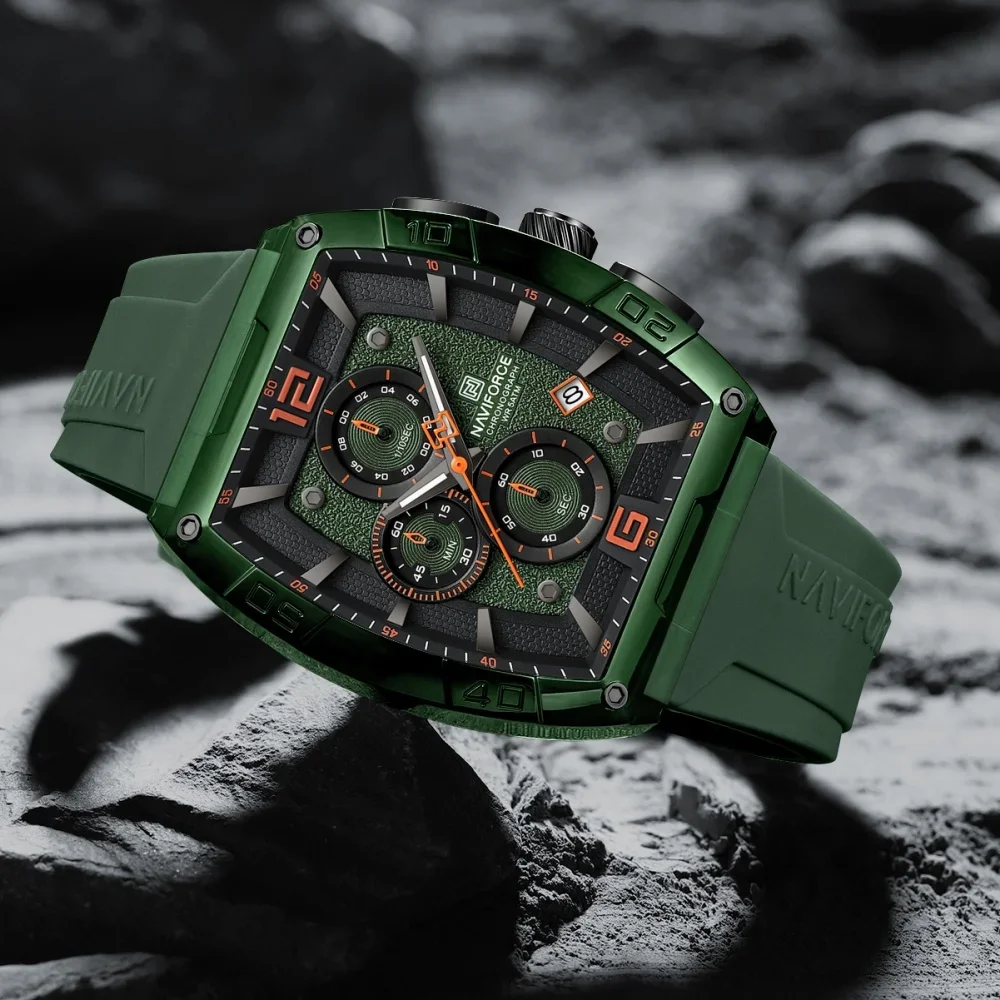 Naviforce NF6101 Jam Tangan Pria Chronograph Kualitas Tinggi Jam Tangan Kuarsa Mewah Silikon Bercahaya Tahan Air