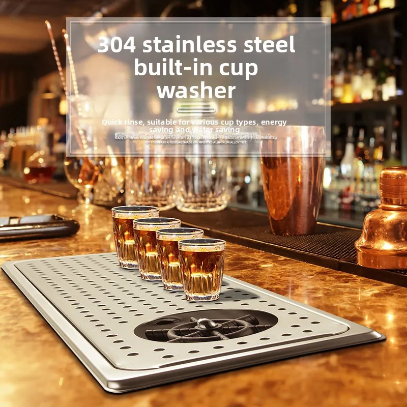 Stainless Steel 304 Embedded Cup Rinser with Drain Board for Commercial Bar Sink Coffee Shop High Pressure Glass Washer
