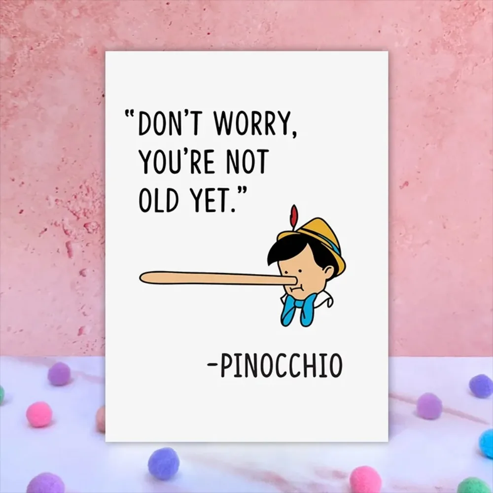 Tarjeta de cumpleaños divertida de Pinocho, tarjeta de felicitación creativa, regalo perfecto para familiares, amigos y colegas.