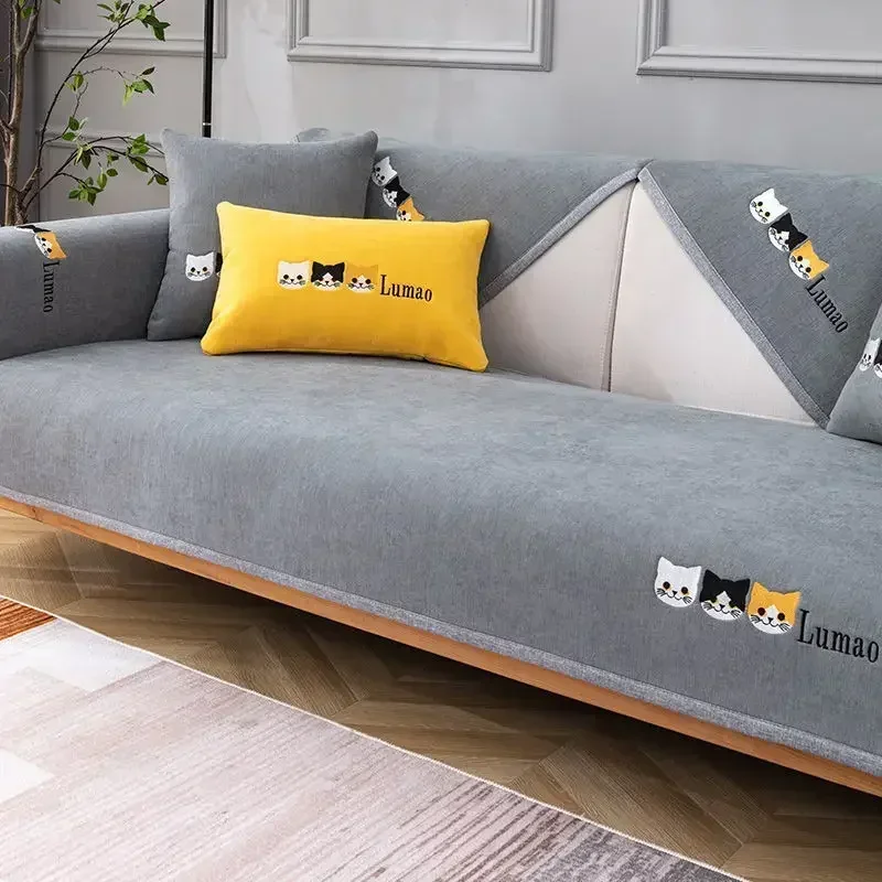 1PC Nordic Cats Printed Sofa Cushion Mat Universal Non-slip Solid Sofa Slipcover for Living Room L Shape Couch Towel Protector