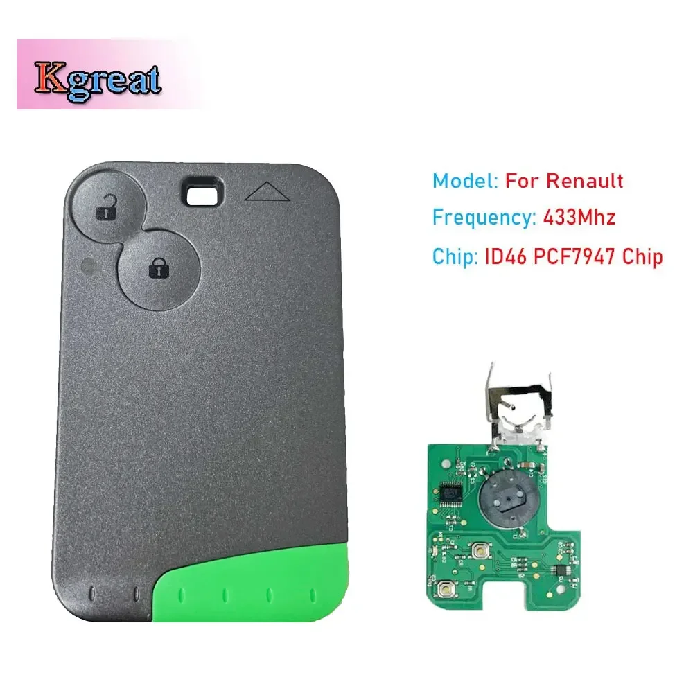 1PCS For Renault Laguna Espace 2 Buttons 433Mhz Car Smart Car Key Card PCF7947 ID46 Chip Remote Control Key Keyless Entry