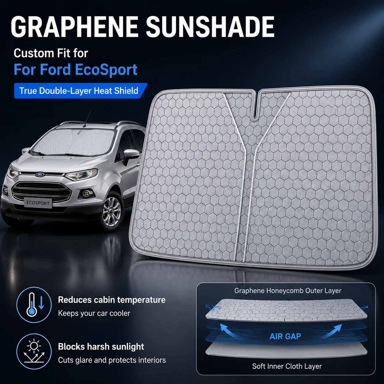For Ford EcoSport Graphene Windshield Sunshade Custom Fit Car Sunshade UV Sun Protection Car Accessories