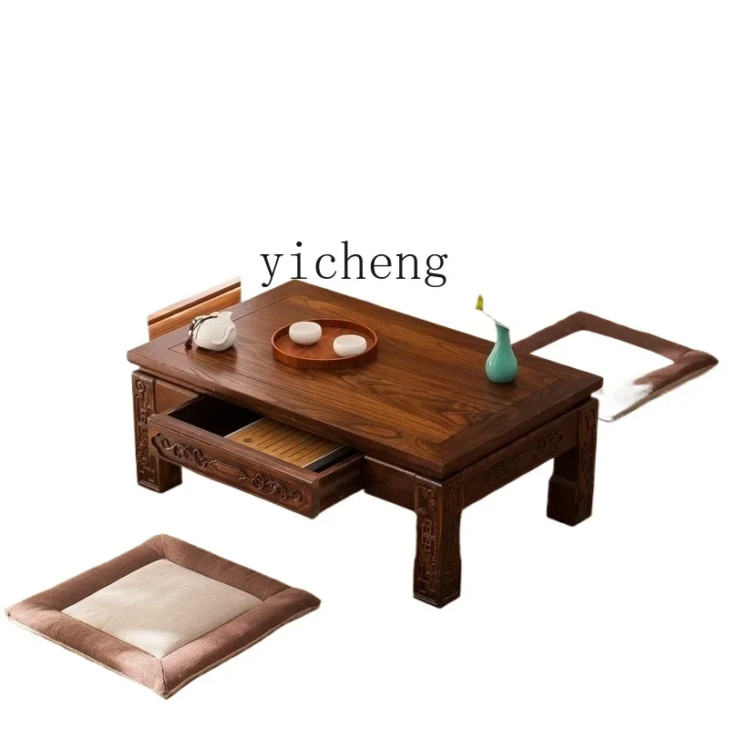 TQH antique tatami coffee table solid wood bay window table  old elm kang several household simple table