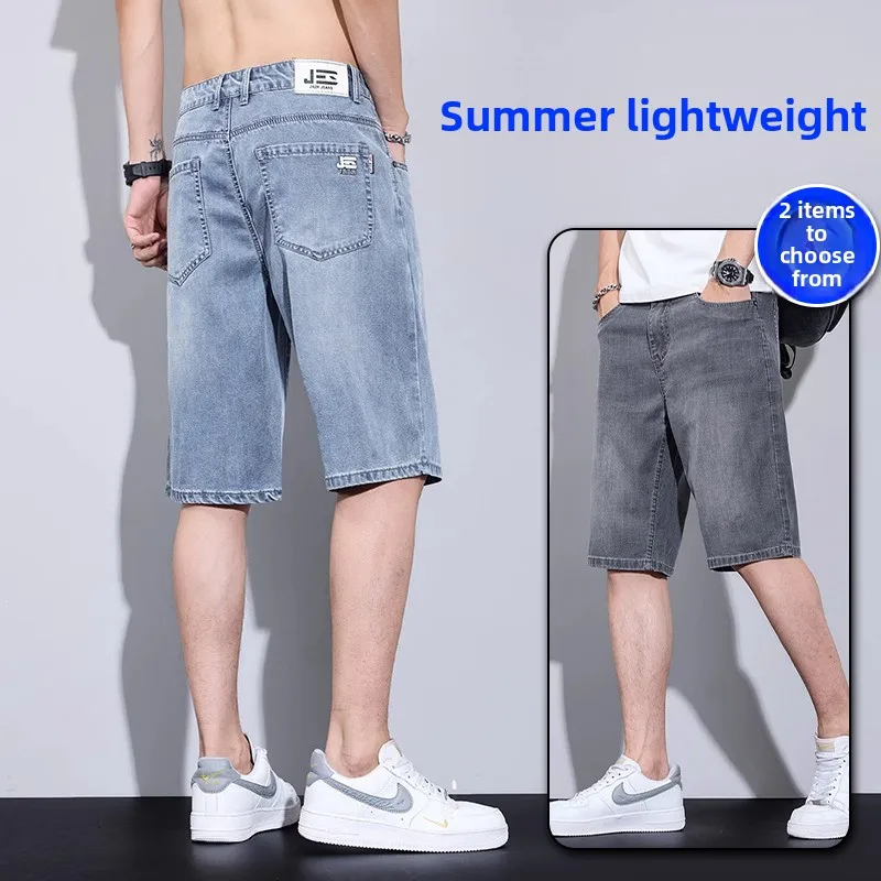 Trendy Men's Jeans orts Summer Thin Loose Straight Casual High Waist ket Design Breathable Comfortable Lightweight