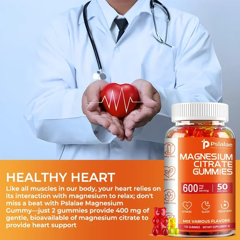 Magnesium Citrate Gummies - Promotes Muscle, Nerve, Bone and Heart Health, Gluten-free, Non-GMO