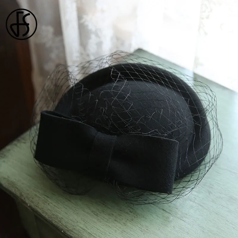 FS Facinator Hat Women Veils Pillbox Hats Wedding Church Cocktail Hats For Black Women 2021 Party Hat Fedoras Headwewar