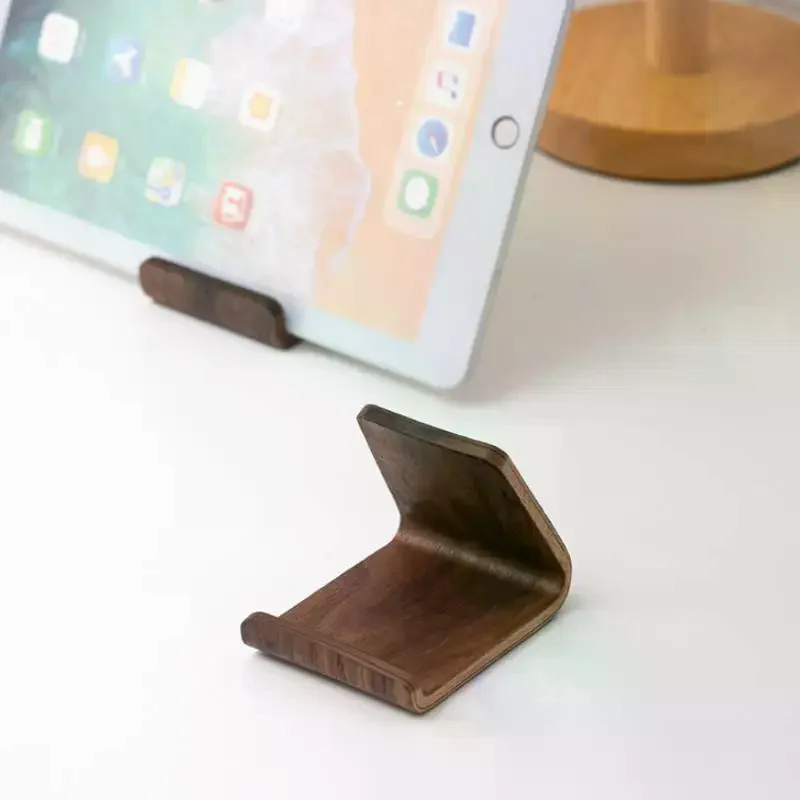 Creative Home Office Desktop Decor Walnut Wood Phone Holder Stand Multifunctional Wood Front Desk Business Card Display Rack