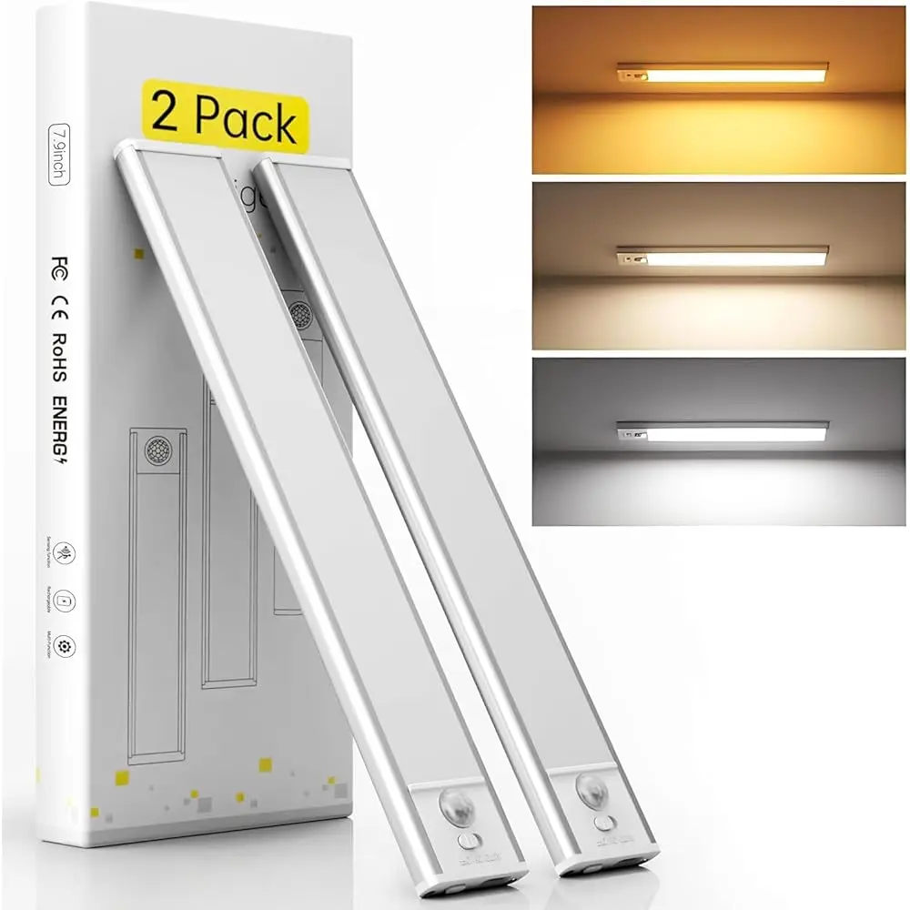 

Under Cabinet Lights 2 Pack, Dimmable Led Rechargeable 1000Mah, Motion Sensor Light With 3 Color Temps, Magnetic Wirel Closet