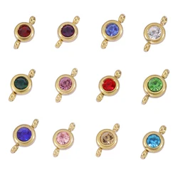 10pcs 12 Colors Birthstone Charms Stainless Steel Double Circle Birthstone Connector for Diy Necklace Bracelet Jewelry Making
